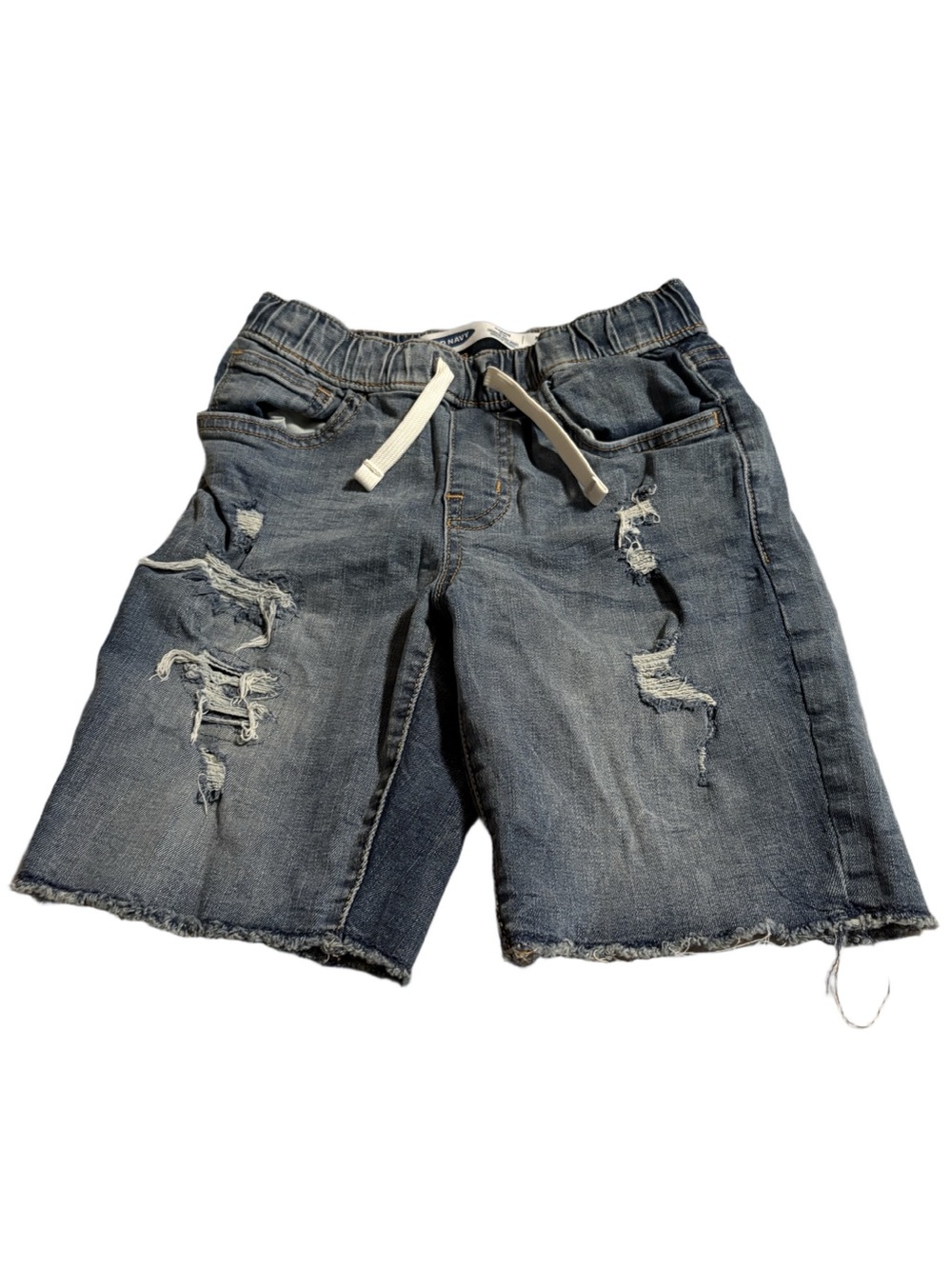 Old Navy Boys Distressed Blue Denim Drawstring Jean Shorts Size 8